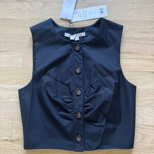 Share Veronica Beard Women's Shenari Button Front Crop Top in Black Size 2